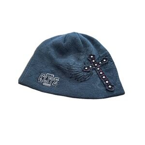 MMA Elite Gray Beanie Cross Embroidered Grunge Goth Y2K Fast Ship